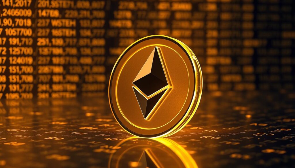 A stunning rendering of Ethereum staking derivative, featuring a central focus on a sleek, glowing representation of wrapped stETH (WSTETH). The background is a subtly pulsing grid of Ethereum blockchain transactions, casting a warm, ethereal glow. In the foreground, the WSTETH token appears as a three-dimensional, semi-transparent object, its edges defined by crisp, clean lines. The lighting is dramatic, with strong shadows emphasizing the depth and volume of the token. The overall composition conveys a sense of technological sophistication and the power of DeFi protocols, setting the stage for the viewer to explore the utility of WSTETH. A stunning rendering of Ethereum staking derivative, featuring a central focus on a sleek, glowing representation of wrapped stETH (WSTETH). The background is a subtly pulsing grid of Ethereum blockchain transactions, casting a warm, ethereal glow. In the foreground, the WSTETH token appears as a three-dimensional, semi-transparent object, its edges defined by crisp, clean lines. The lighting is dramatic, with strong shadows emphasizing the depth and volume of the token. The overall composition conveys a sense of technological sophistication and the power of DeFi protocols, setting the stage for the viewer to explore the utility of WSTETH.