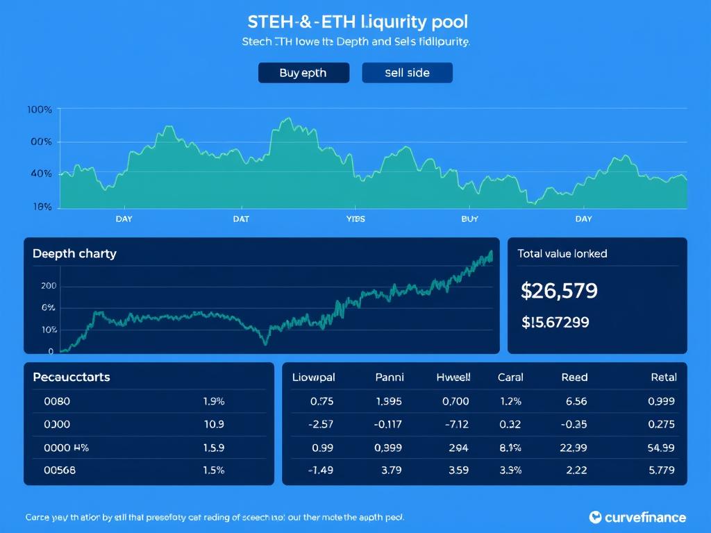 Curve Finance STETH-ETH pool depth visualization showing liquidity distribution