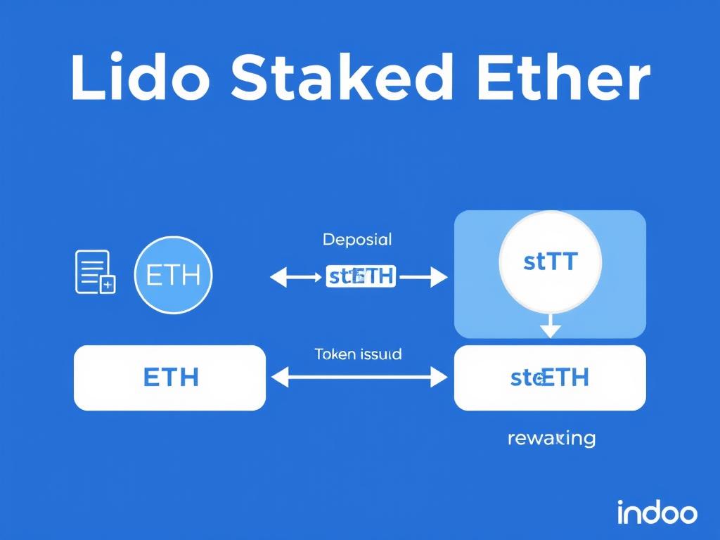 Diagram showing how Lido Staked Ether STETH works with ETH deposits and rewards