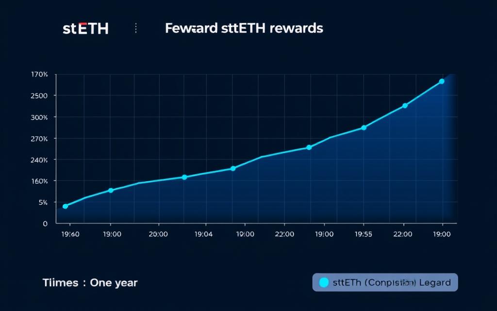 Graph showing Lido Staked Ether STETH rewards accumulation over time