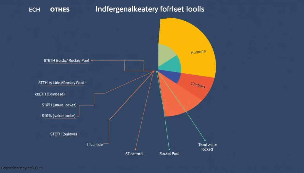 Market share comparison of major liquid staking tokens including STETH, rETH, and cbETH