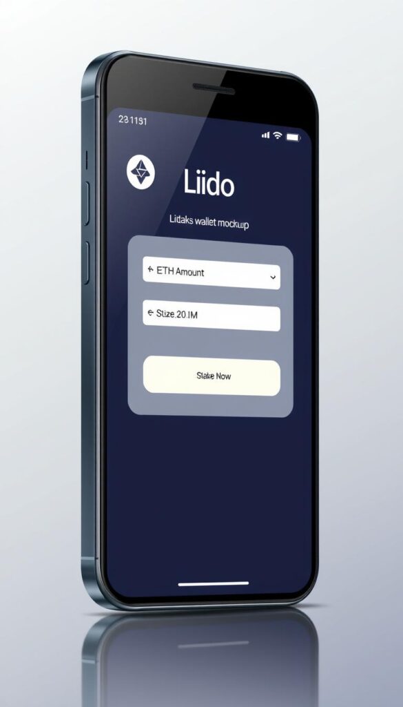 Mobile wallet interface showing Lido Staked Ether STETH staking process