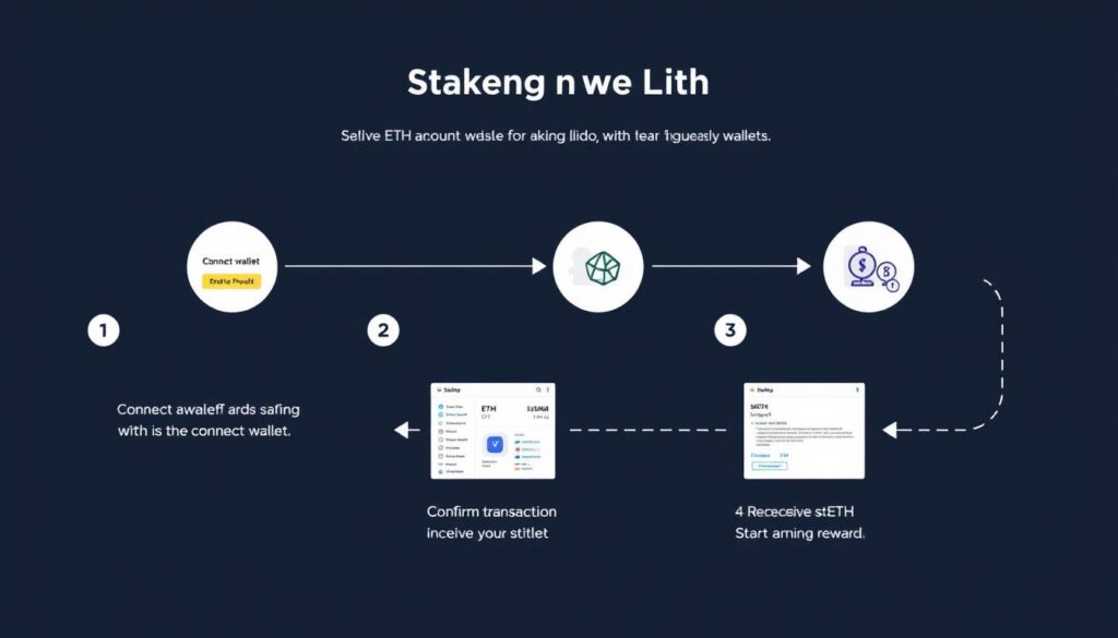 Step-by-step visual guide showing the Lido Staked Ether STETH staking process