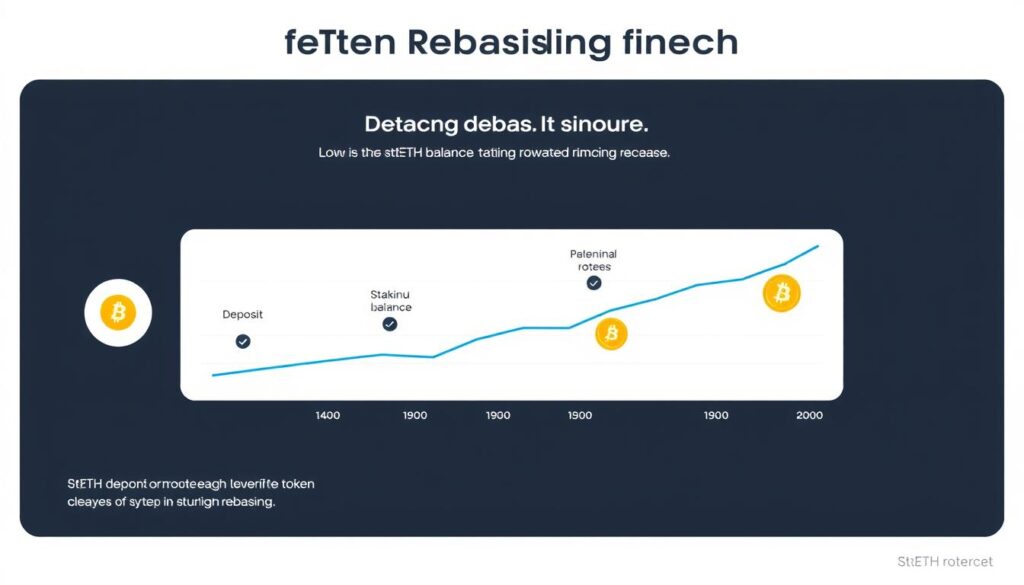 Visual representation of stETH token rebasing mechanism showing balance growth